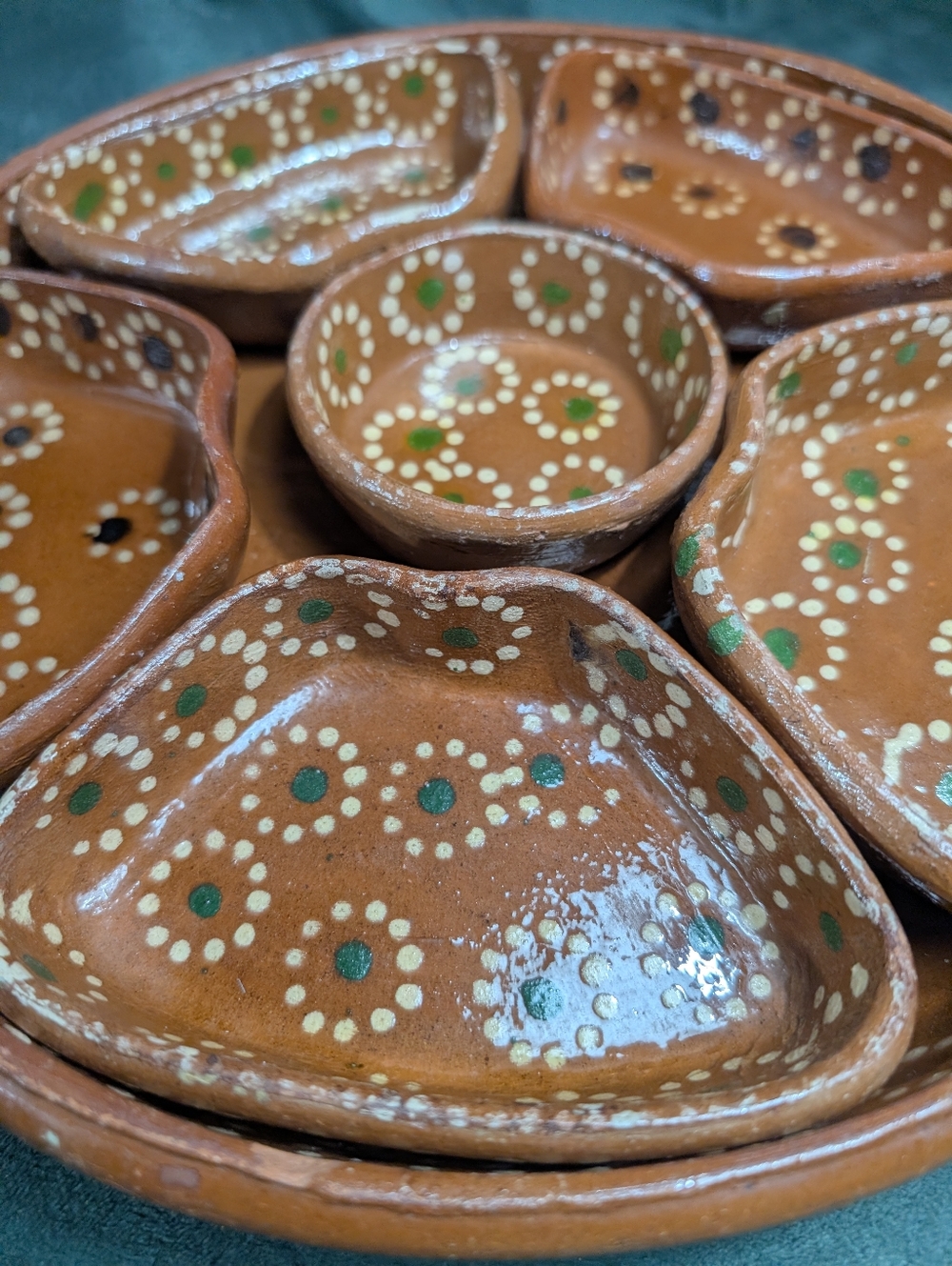 Hand Painted Mexican Pottery Chip And  Dip Serving Set Terracotta Snack